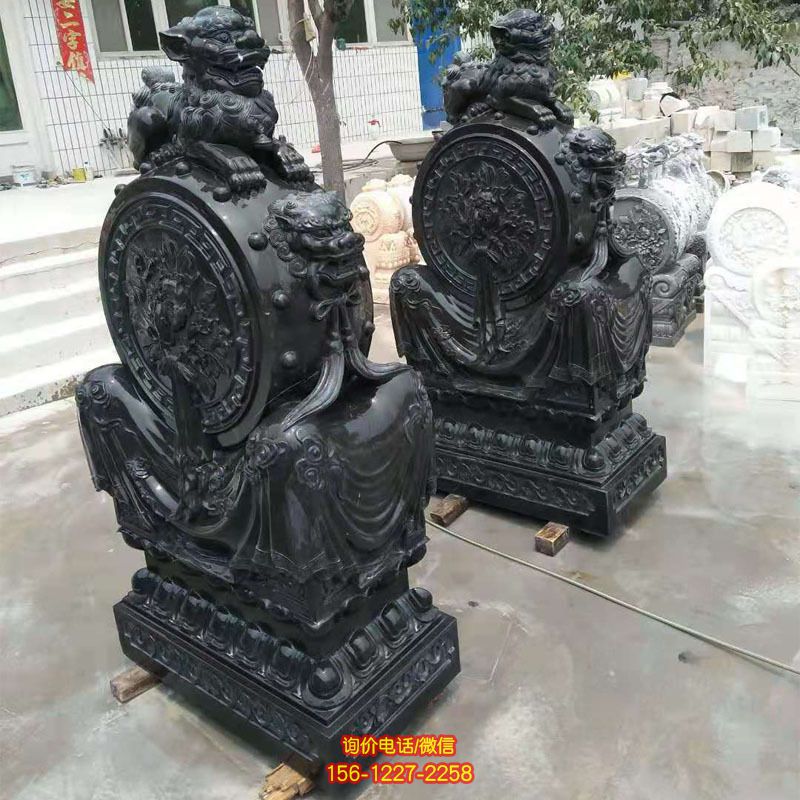 花崗巖庭院門墩抱鼓石 一對(duì)別墅庭院門口擺件